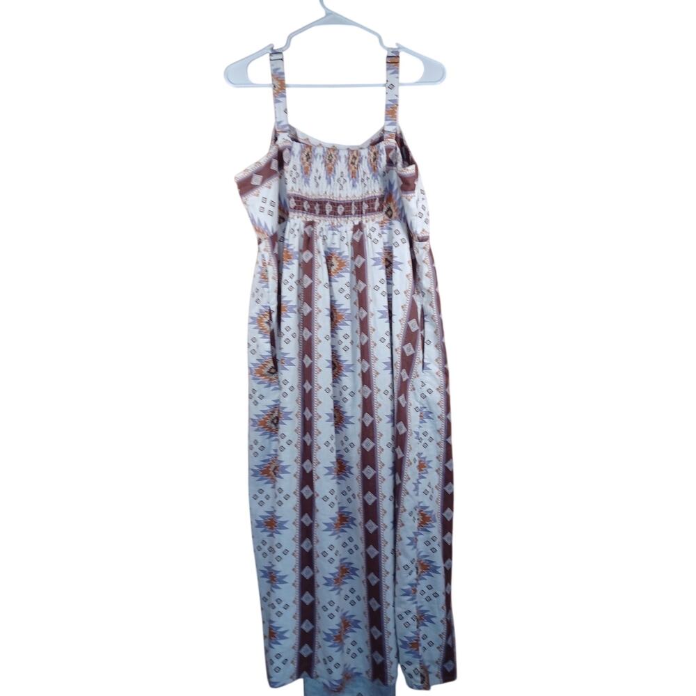 Sonoma Goods For Life Aztec Boho Maxi Dress Size XL Linen Blend Smocked - Picture 5 of 8